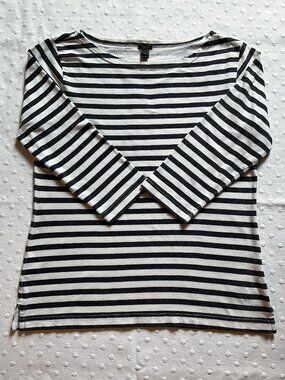 J Crew Women’s Nautical Mariner Striped Boat Neck Tee, 3/4 Sleeve, Navy/White, S